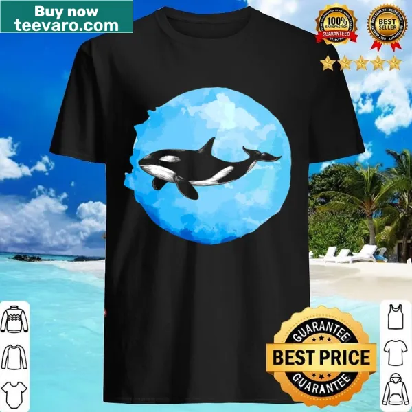 Retro design featuring a killer whale on a casual shirt.