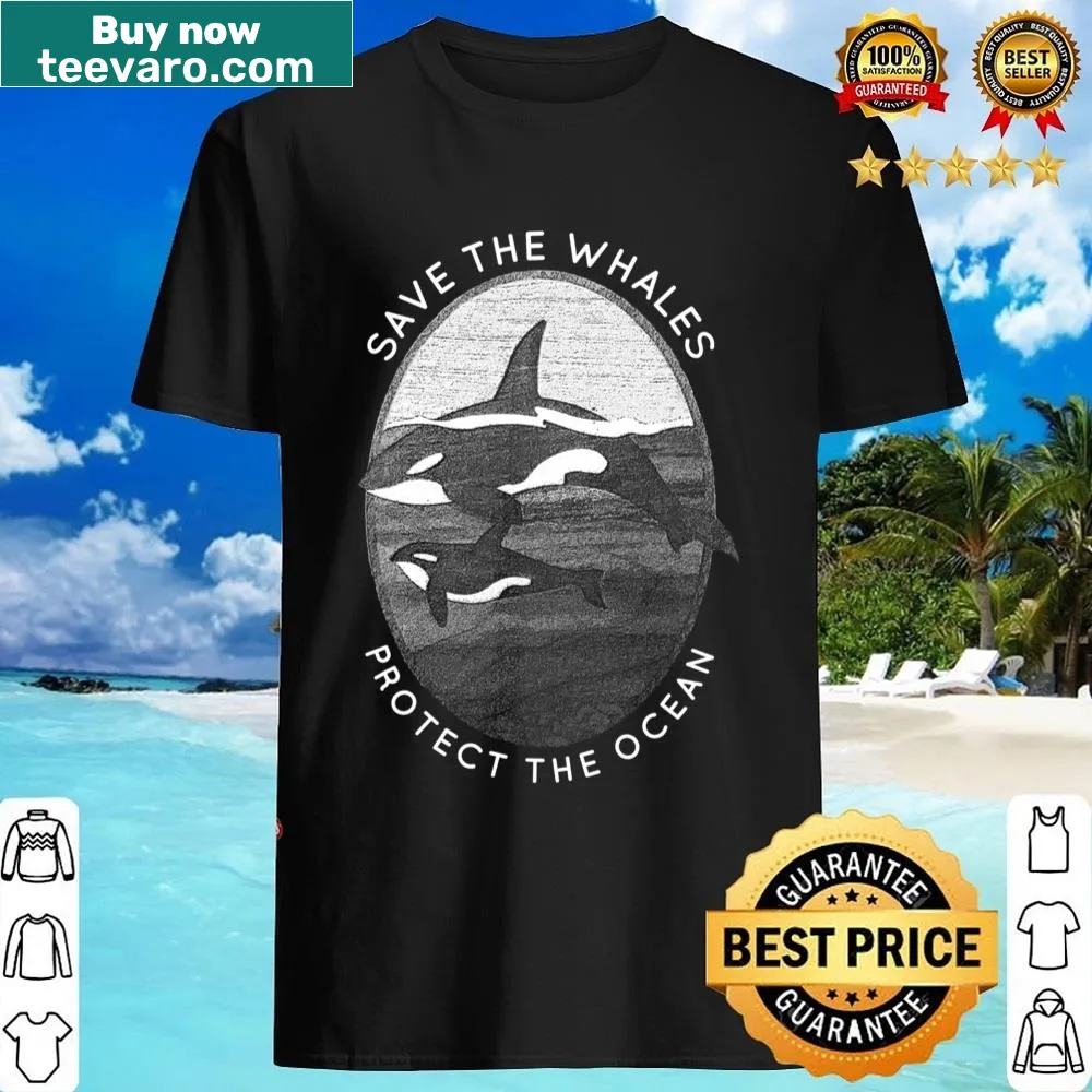 Graphic T-shirt with a message about protecting whales and the ocean