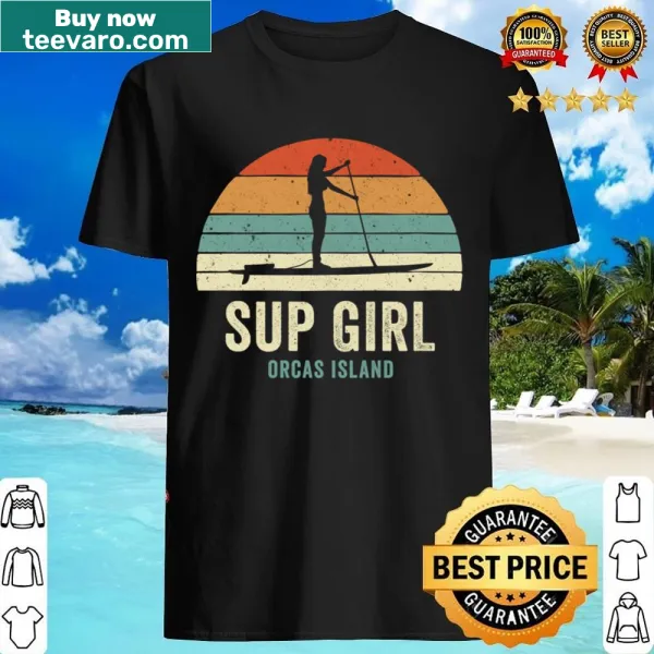 Retro shirt depicting a woman on a stand-up paddleboard, perfect for outdoor lovers.