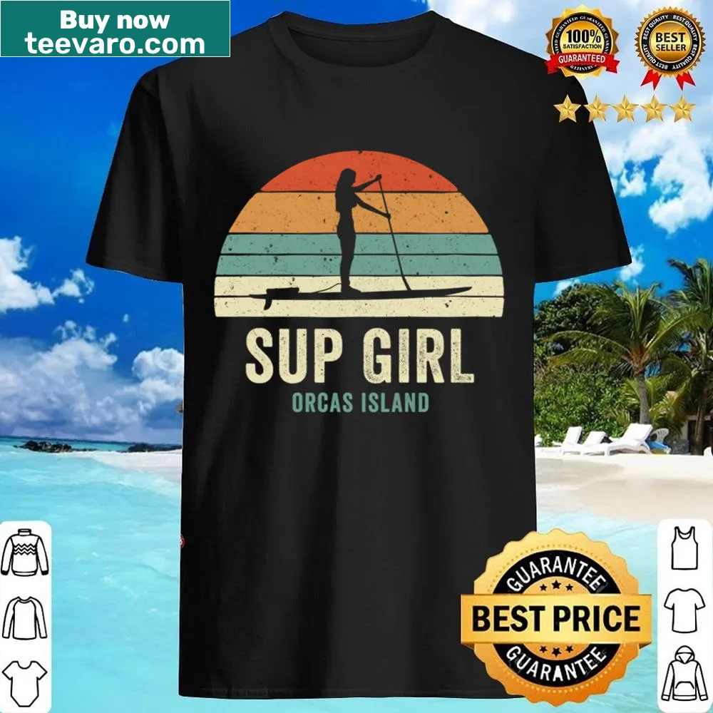 Retro shirt depicting a woman on a stand-up paddleboard, perfect for outdoor lovers.