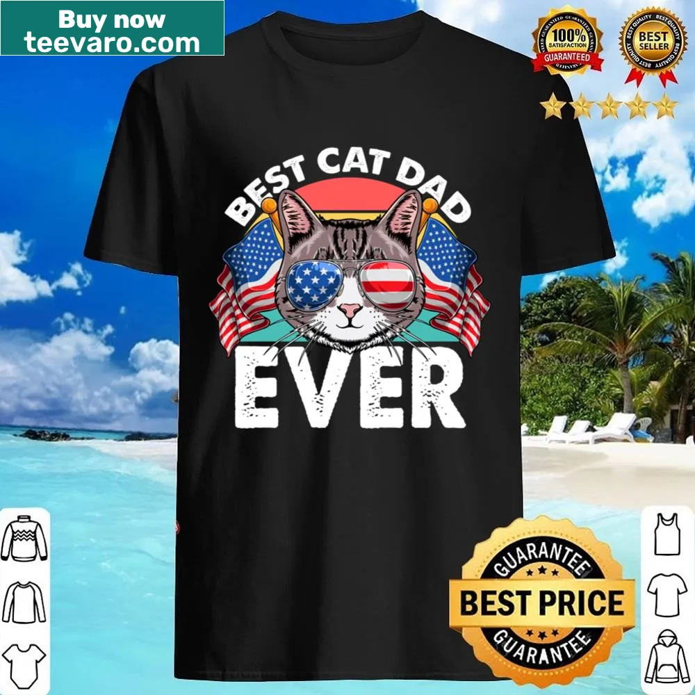 Illustrative cat dad shirt with American flag design