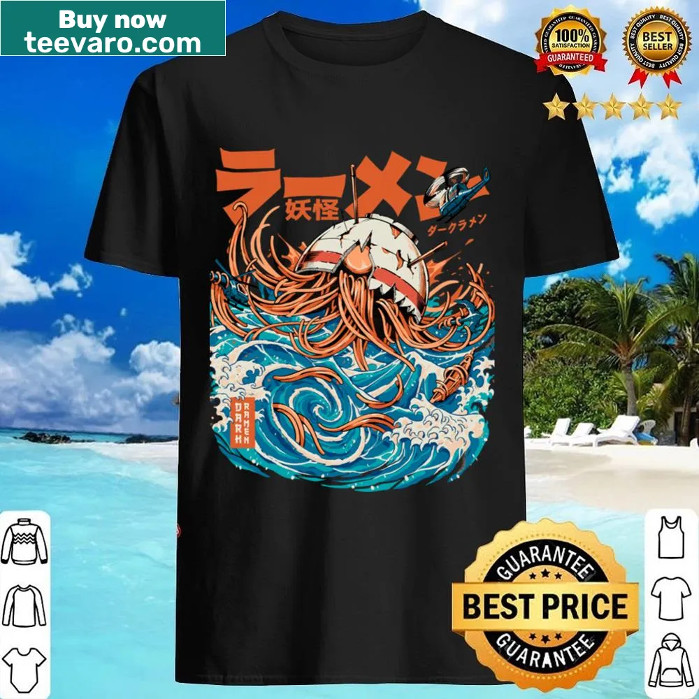 Illustrative shirt celebrating ramen with Kanagawa wave design