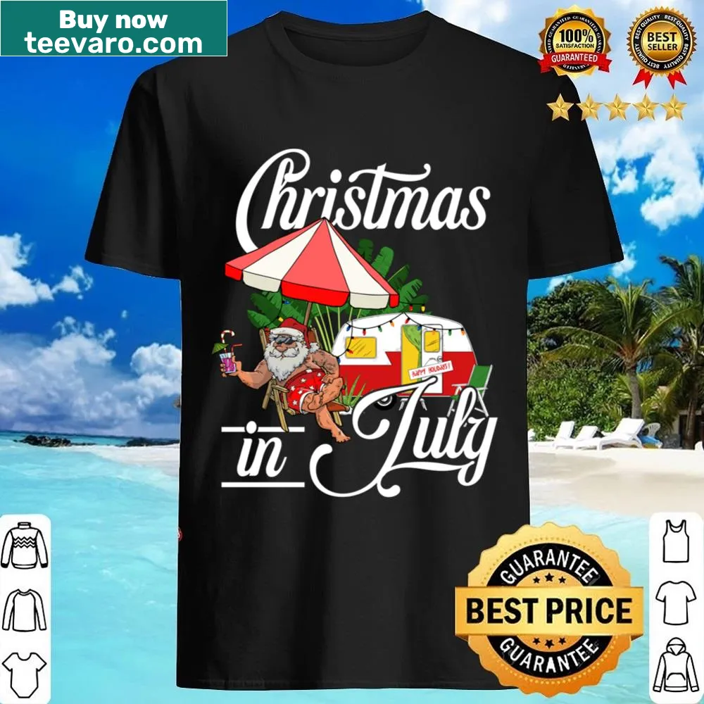 Illustration of Santa camping for a Christmas in July theme