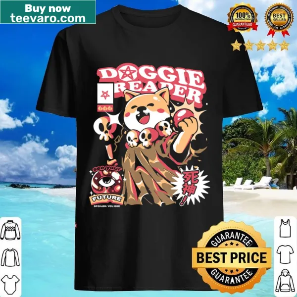 Humorous doggie reaper illustration on a t-shirt