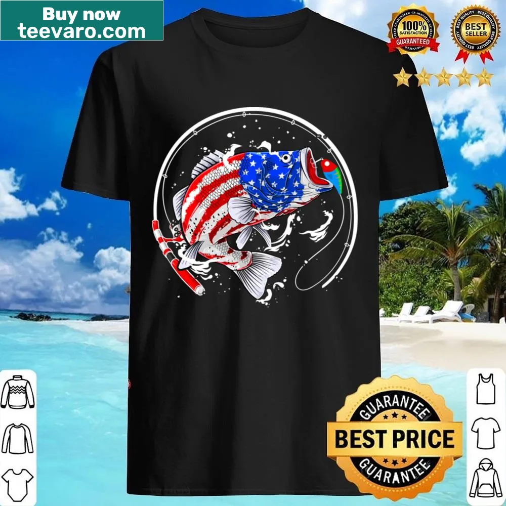 Shirt featuring fish and American flag design for Fourth of July