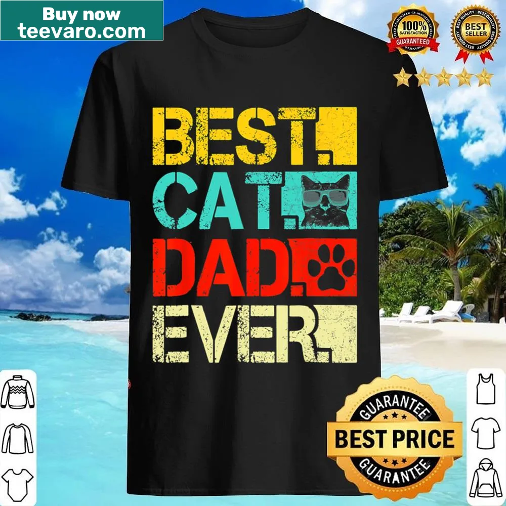 Retro Best Cat Dad Ever shirt with playful graphics