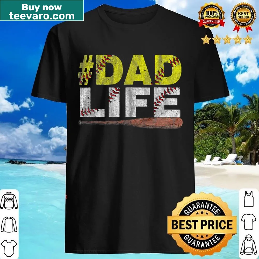 Funny dad life shirt with softball and baseball theme.