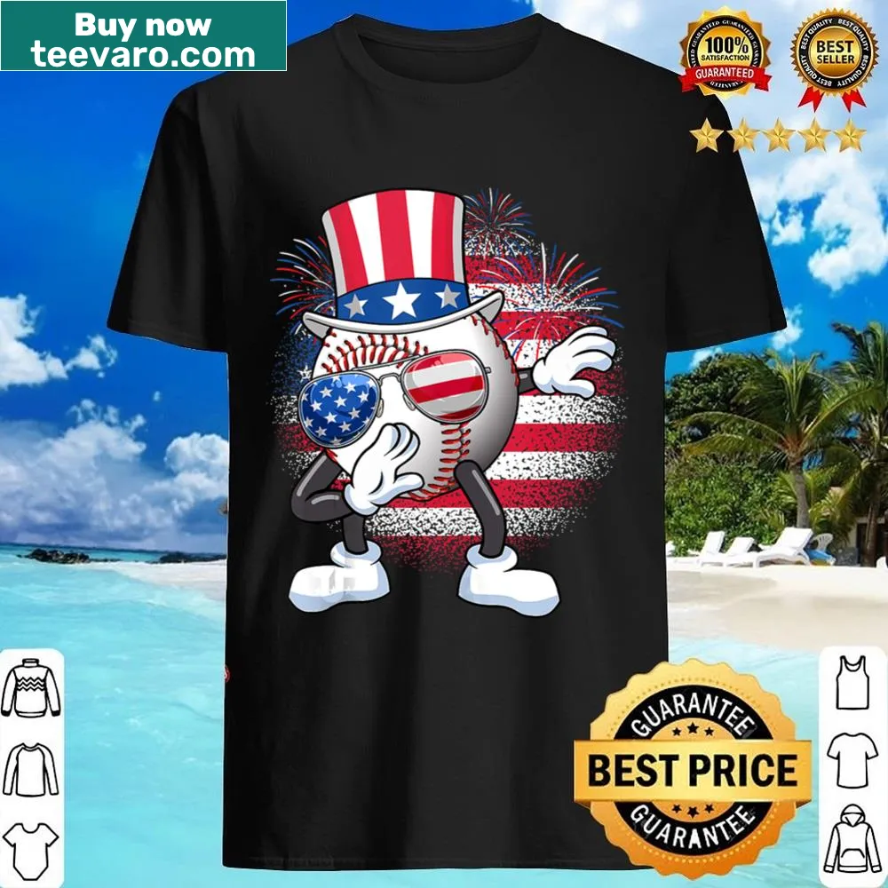 Cartoon Uncle Sam dabbing with a baseball on a shirt