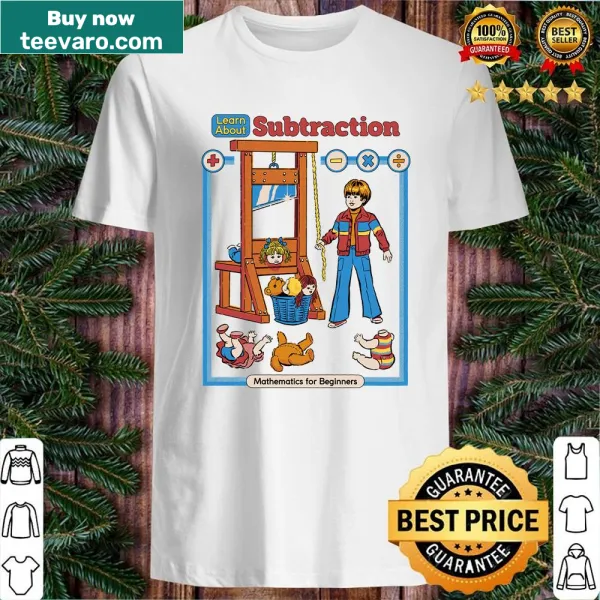 Graphic shirt about learning subtraction with playful illustrations