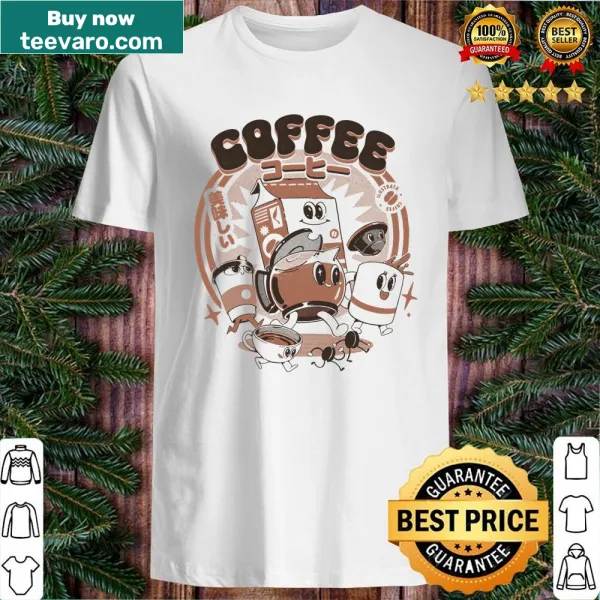 Shirt celebrating coffee culture and friendships with fun typography.