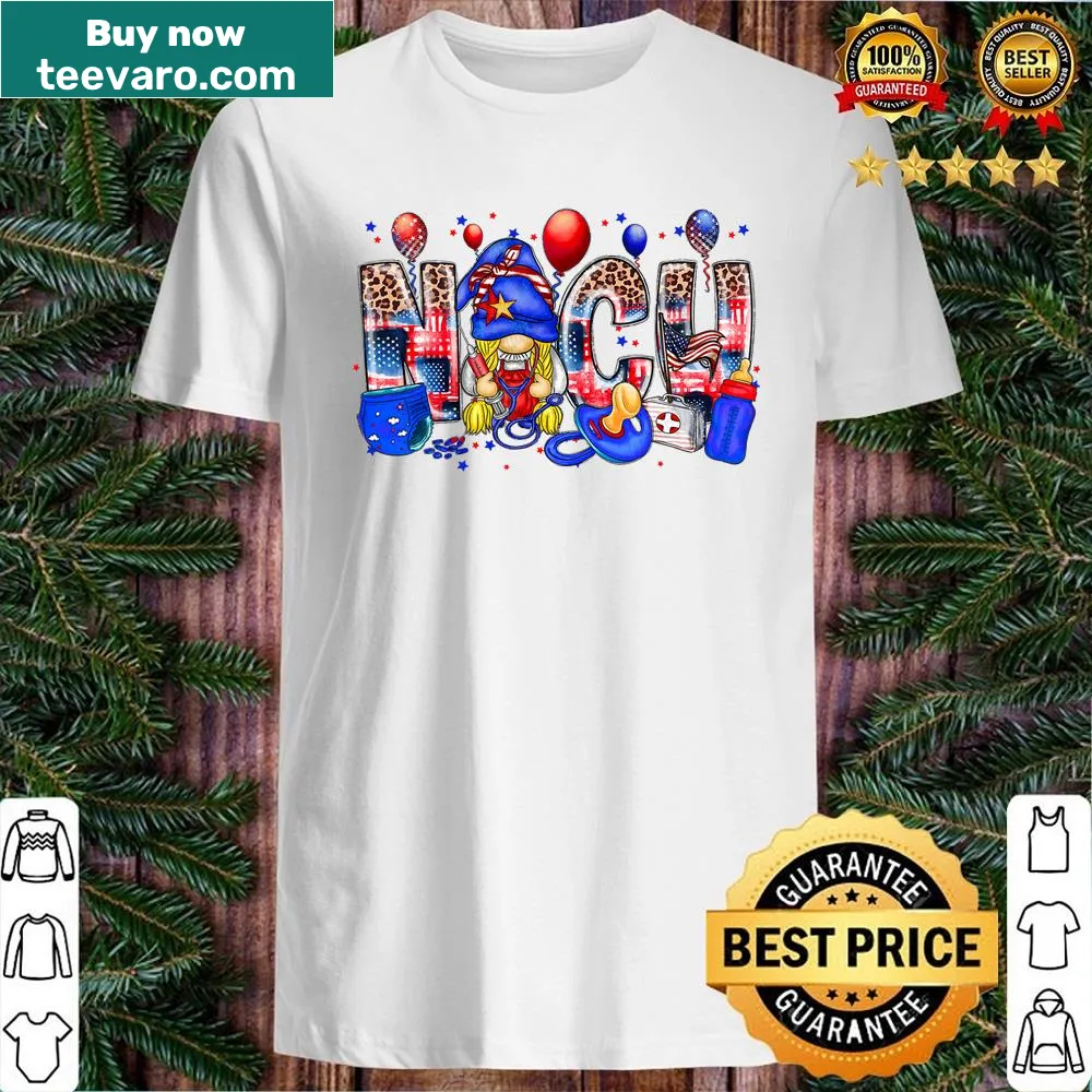 Cute gnome shirt with American flag for NICU nurses