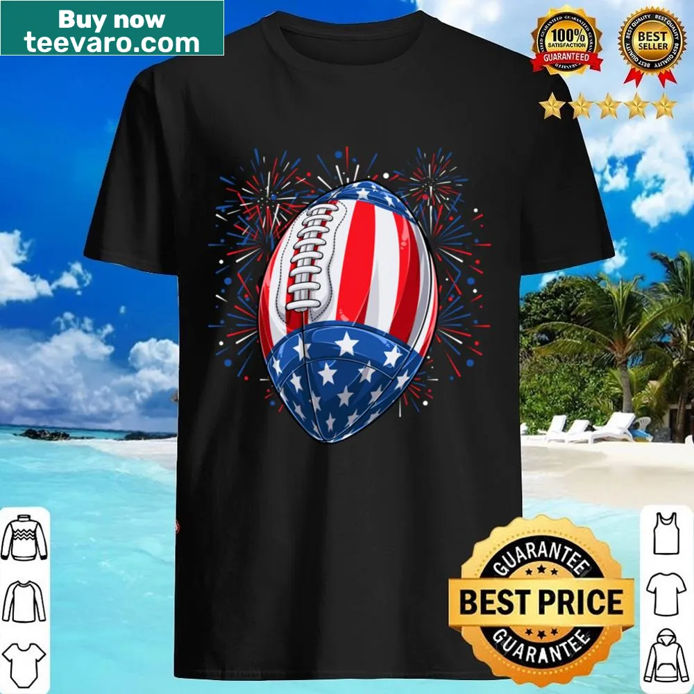Football graphic combined with American flag design on a Fourth of July shirt.