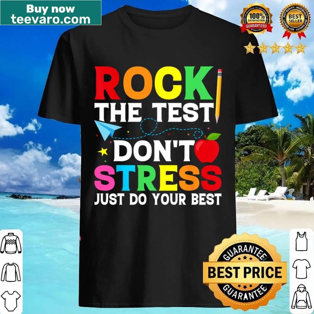 Motivational shirt for testing day with 'Rock The Test' in retro typography.