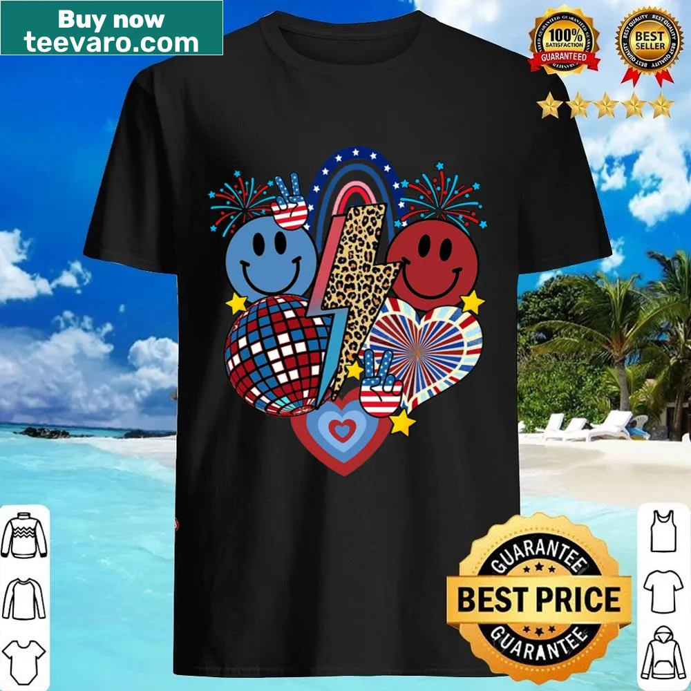 Whimsical smiley face with leopard print and USA flag elements
