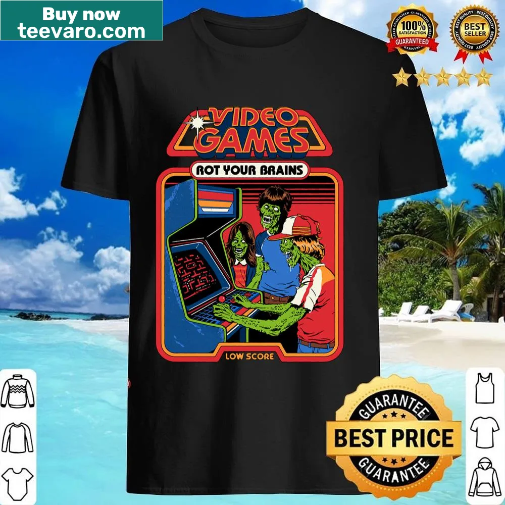 T-shirt with humorous text 'Video Games Rot Your Brains.'