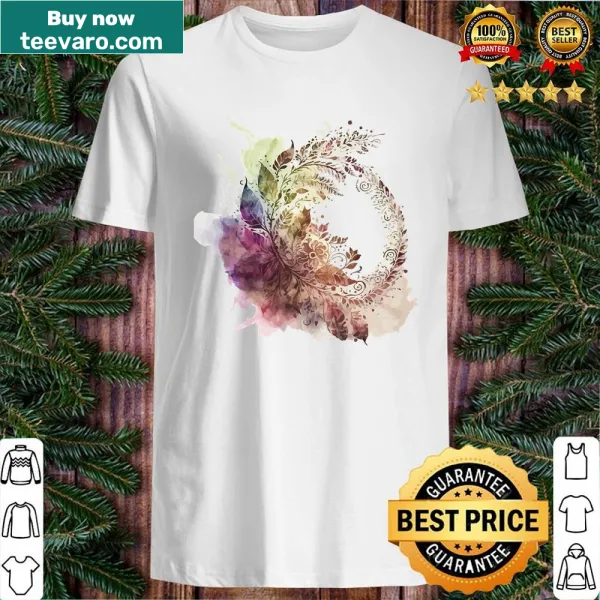 Shirt with delicate feathers and bohemian watercolor patterns
