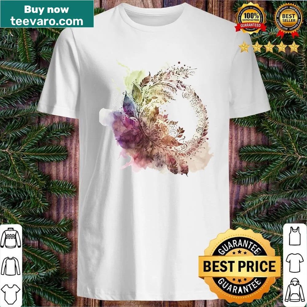 Shirt with delicate feathers and bohemian watercolor patterns