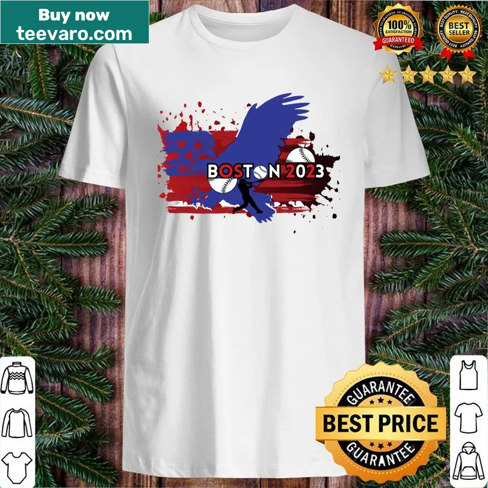 Typography design stating Boston 2023 on a baseball-themed shirt
