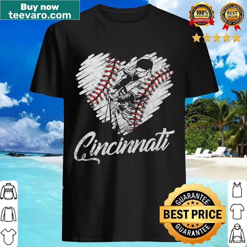 Distressed vintage shirt with a heart and baseball design for fans.