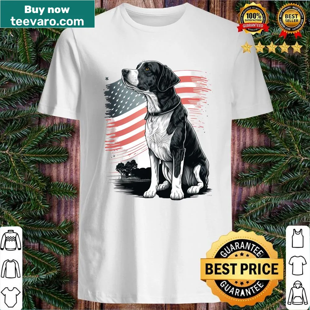 Illustrated dog against American flag shirt design