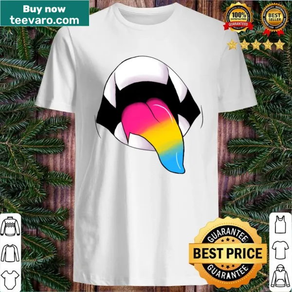 Whimsical shirt featuring a pan monster with a large tongue