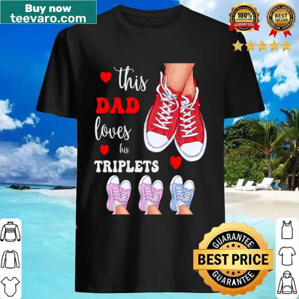 Happy family T-shirt featuring a sneaker graphic and text about triplets.