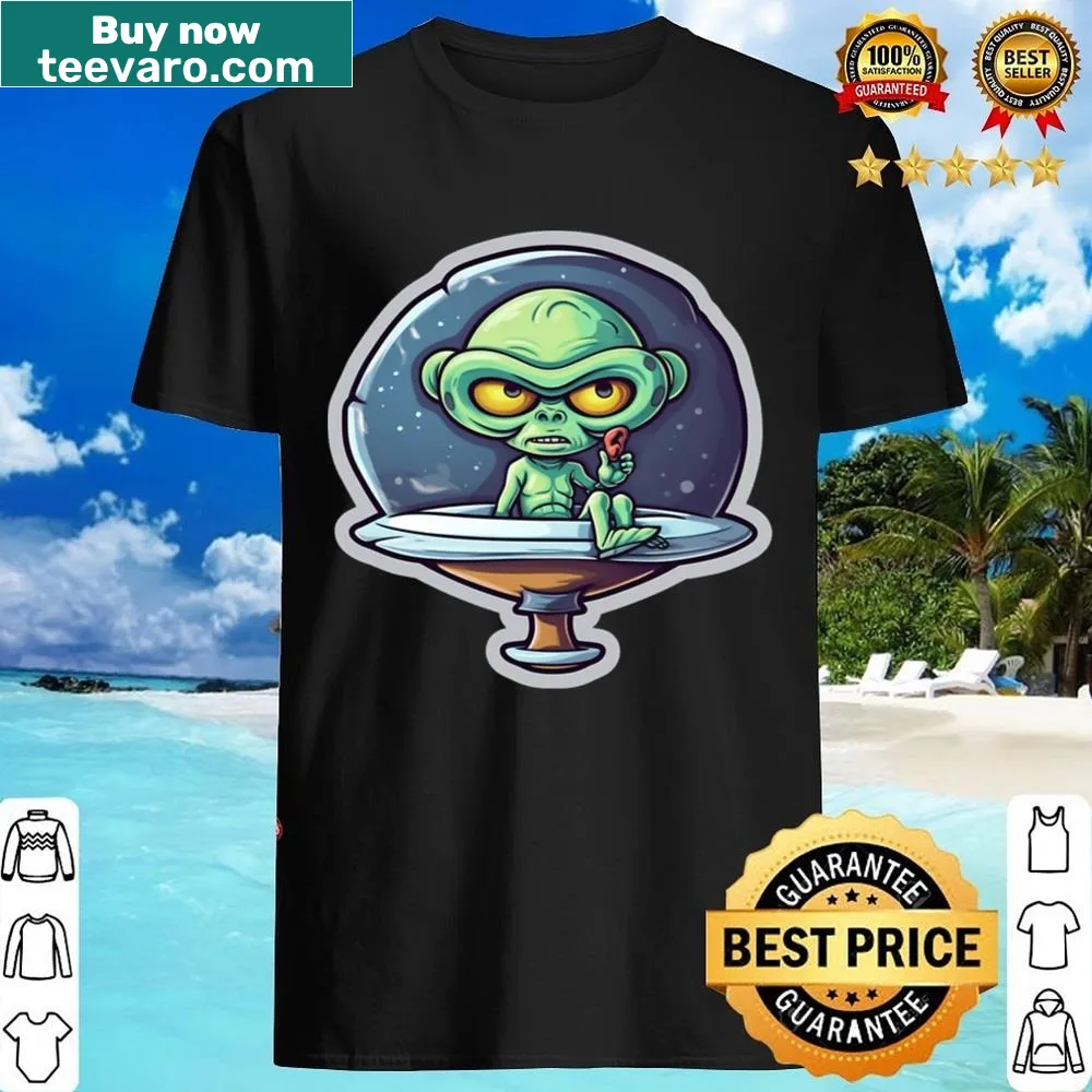 Shirt featuring an alien abducting ears illustration