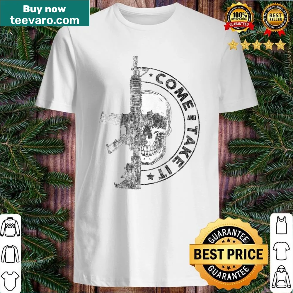 Graphic t-shirt featuring artistic designs of an AR 5 assault rifle