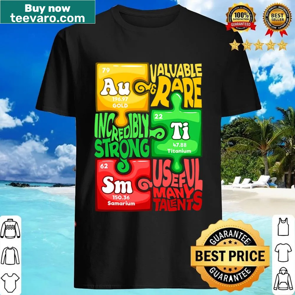 Shirt featuring autism design intertwined with chemical elements
