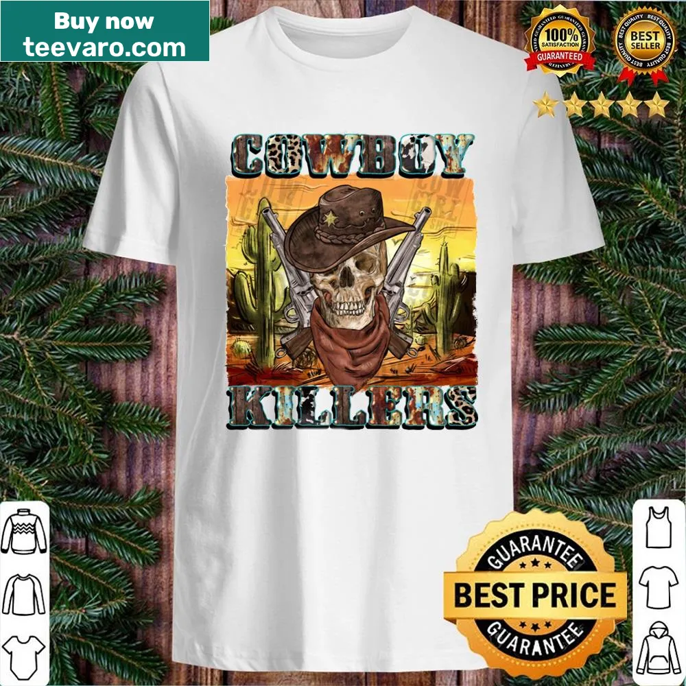 Western-themed t-shirt with a cowboy skull and gun graphic