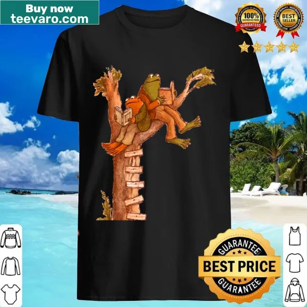Whimsical shirt featuring Frog and Toad reading in a tree