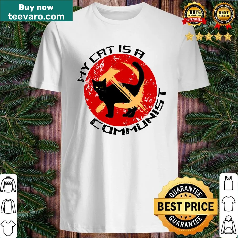 Funny shirt that says 'My Cat Is A Communist' with playful design