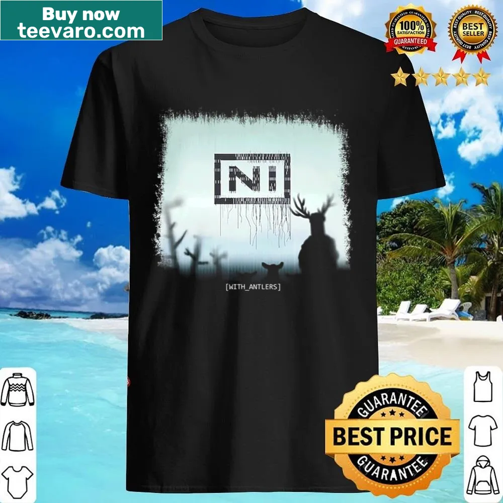 Whimsical deer with antlers and 'Ni' text graphic t-shirt
