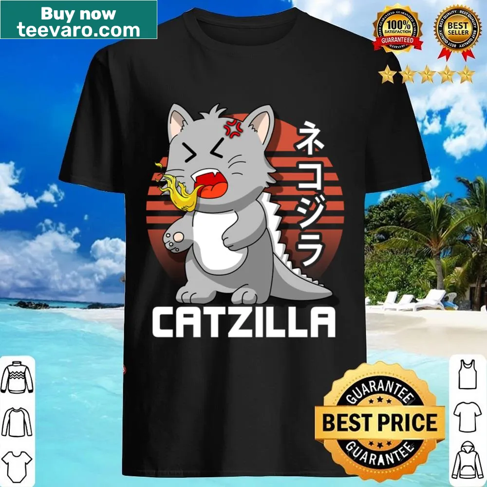 Catzilla design with a sunset theme in a vintage anime style