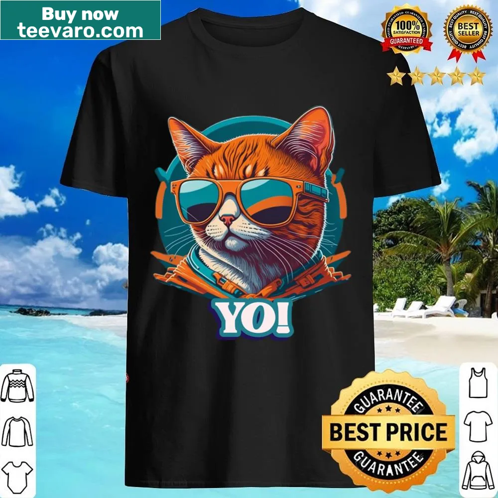 Retro cat wearing sunglasses graphic on a shirt