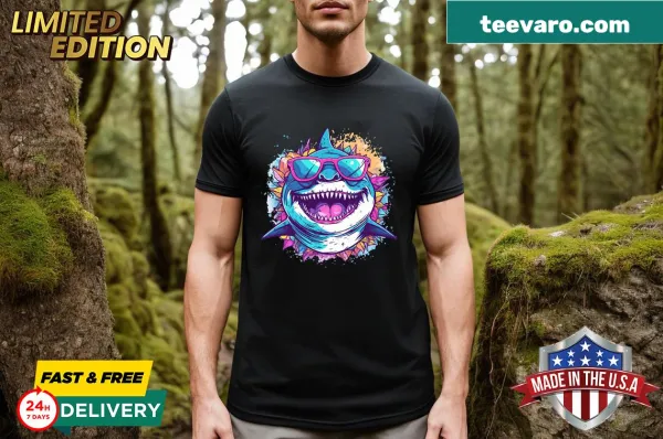 Shark graphic t-shirt with 'Chomp On This' text