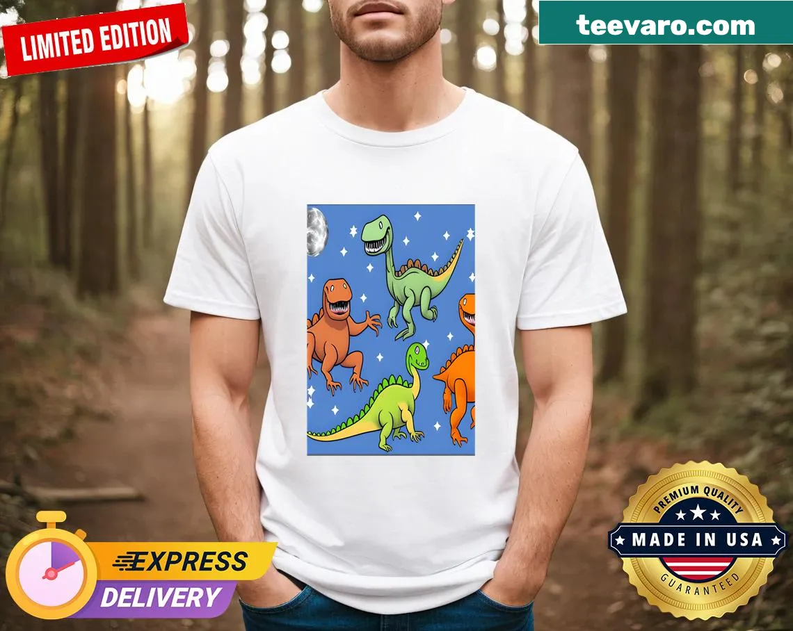 Cute dinosaur-themed T-shirt for kids with playful cartoon design — on a men's t-shirt