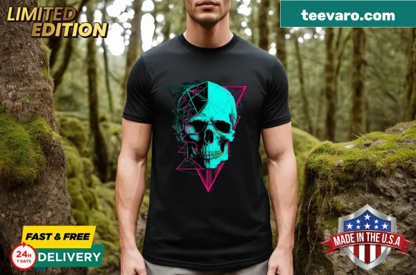 Cyberpunk skull graphic T-shirt with neon elements for an edgy look