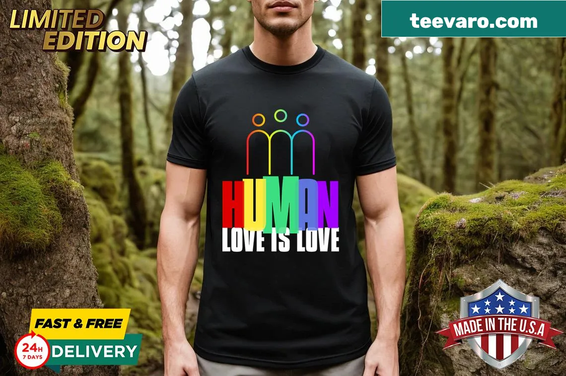 Illustration of a rainbow flag on an LGBTQ+ pride t-shirt — on a men's t-shirt