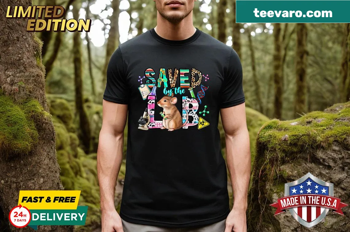 Retro design celebrating Lab Week 2023 on T-shirt — on a men's t-shirt