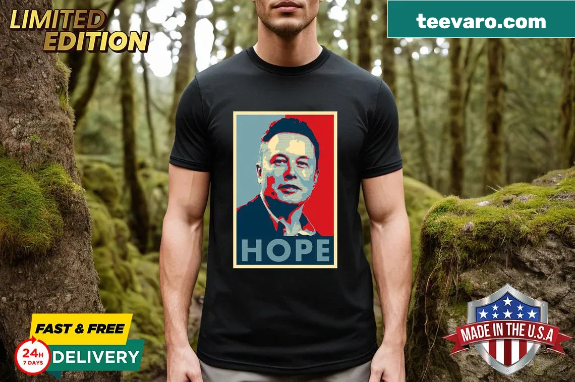 Embroidered T-shirt featuring an homage to Elon Musk in a vintage style — on a men's t-shirt