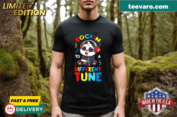 Unique design T-shirt featuring a playful music theme