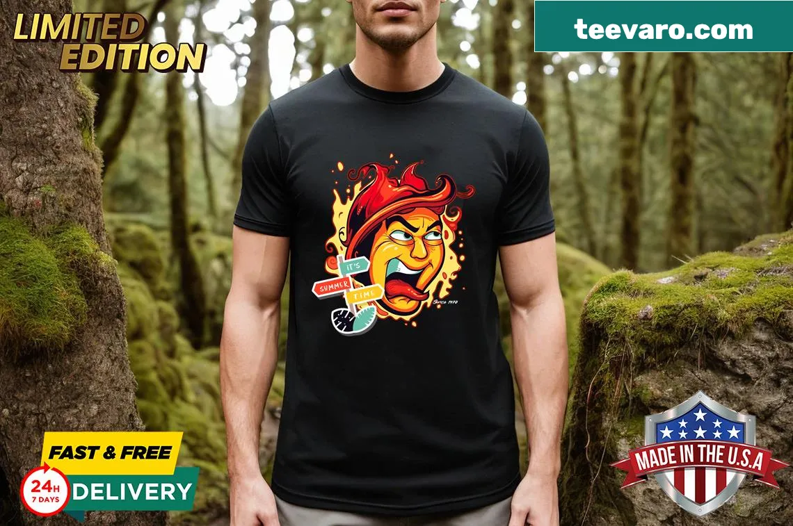 Slim fit T-shirt with summer vibes typography — on a men's t-shirt