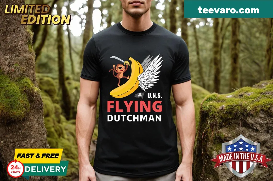 Oversized t-shirt with funny Flying Dutchman cartoon design — on a men's t-shirt