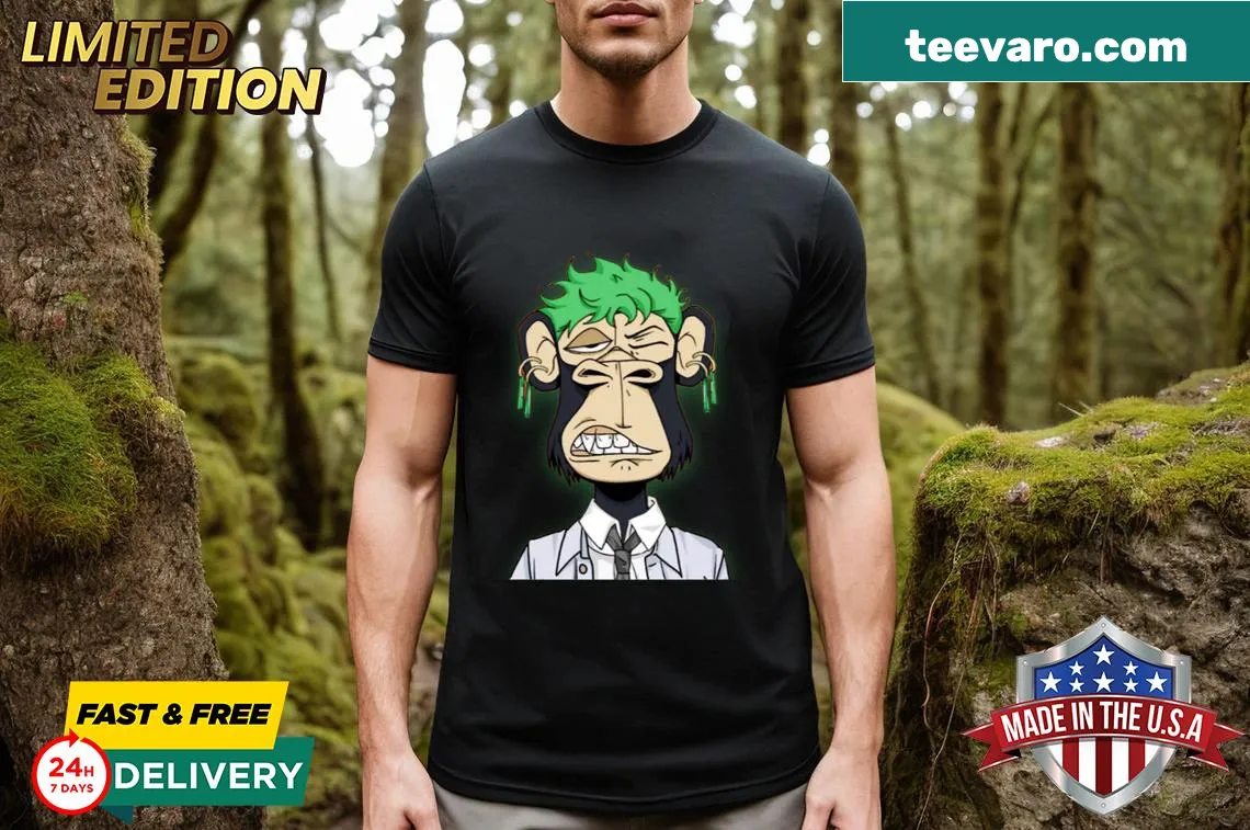 T-shirt with playful monkeys and stickers illustrations — on a men's t-shirt