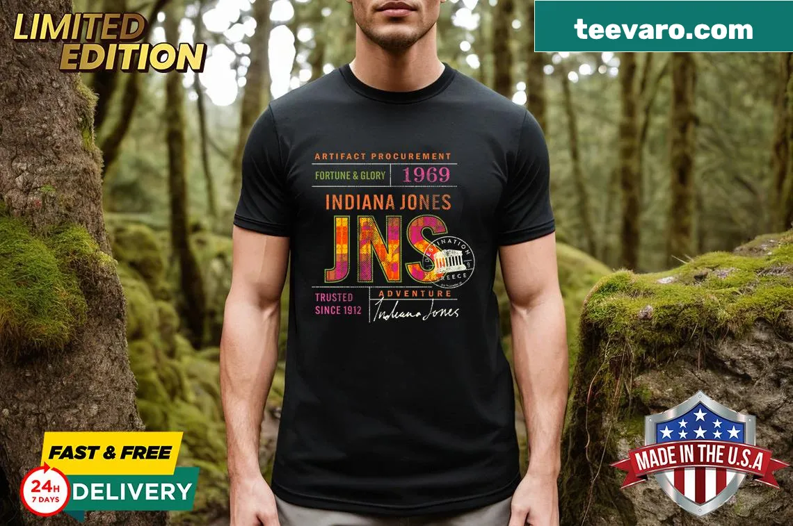 Personalized Indiana Jones artifact graphic T-shirt — on a men's t-shirt