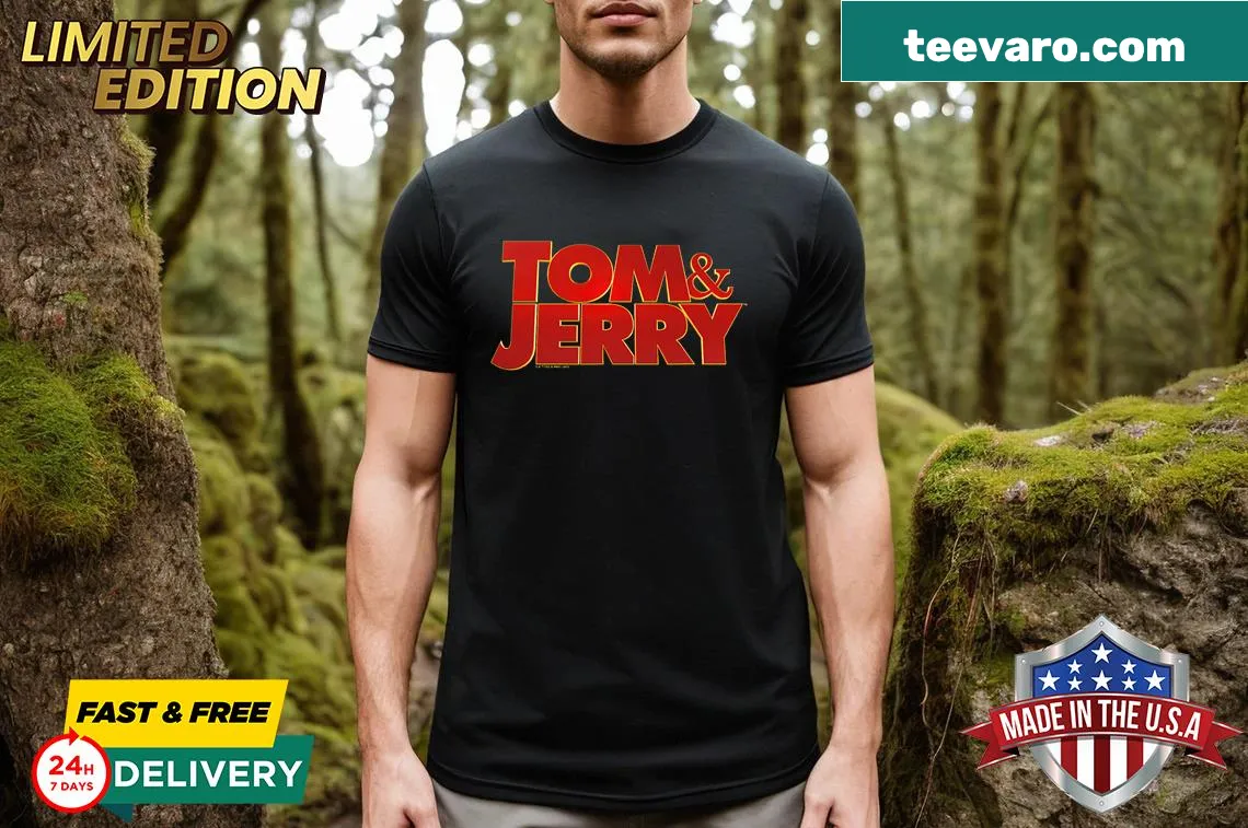 Casual Tom & Jerry Movie logo t-shirt — on a men's t-shirt