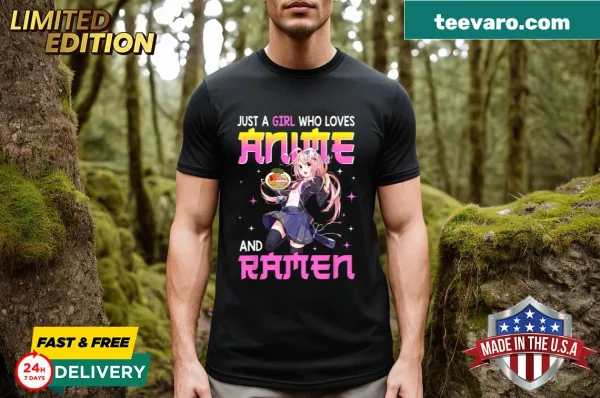 Printed t-shirt with anime sketches and 'Just A Girl Who Loves Anime' text