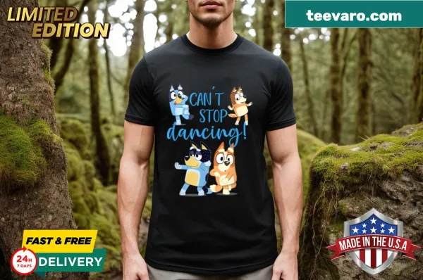 Playful Bluey's Dad t-shirt with dancing graphic