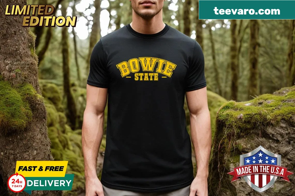 Vintage Bowie State University graphic t-shirt — on a men's t-shirt